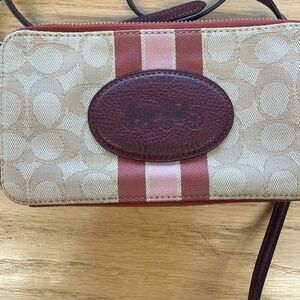 Coach Signature Canvas Crossbody in Beige and Rose